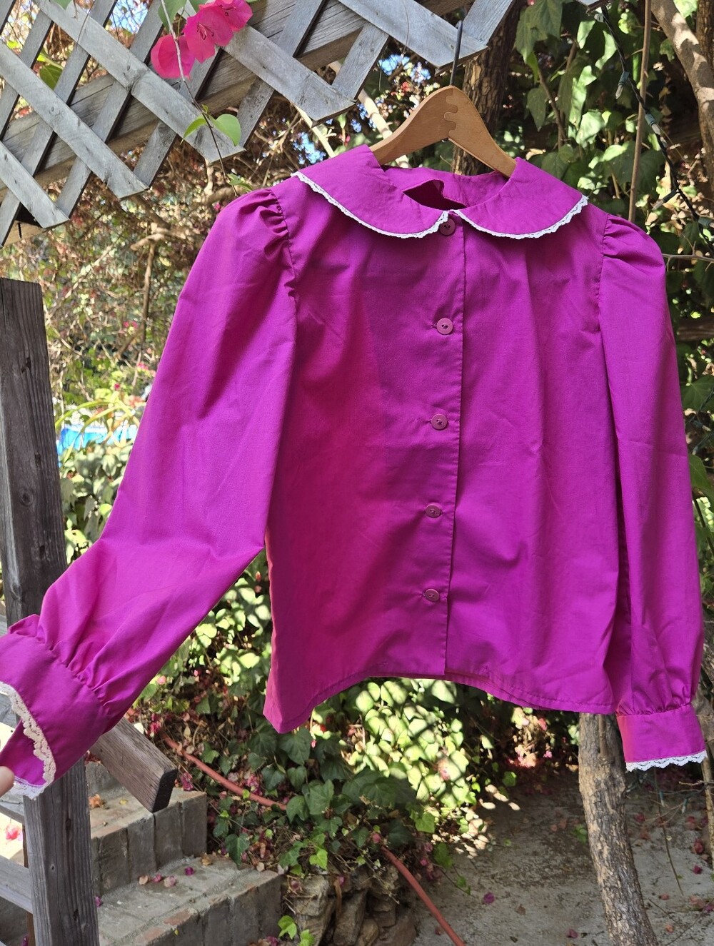 Vintage Handmadw Magenta Peter Pan Collar Blouse Xs
